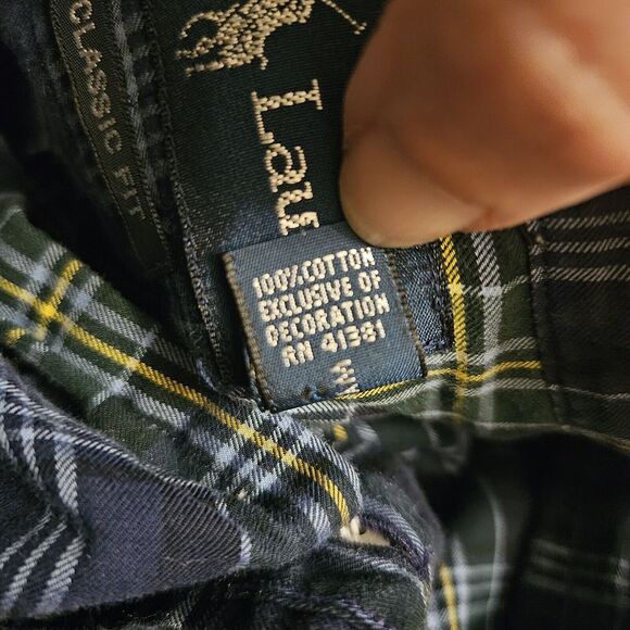 Ralph Lauren Button Down Shirt Men's Size L Classic Fit Blue‎ Green Yellow Plaid - Picture 6 of 6
